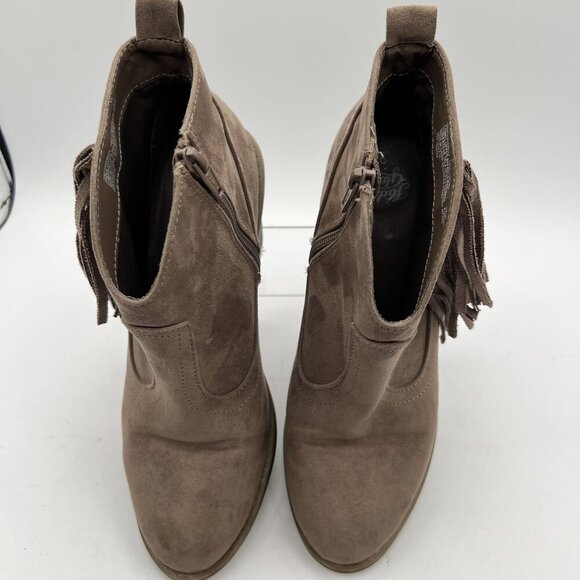 Faded Glory Women 9 Brown Fringe Faux Suede Zip Heel Ankle Boots Western Cowgirl - Picture 8 of 16